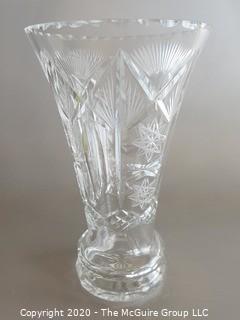 Cut Crystal Vase measures approx 6" in diameter and 10" tall