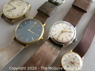 Group of 4 Men's Wrist Watches - Le Roy, Angelus, Seiko, Eberhard  