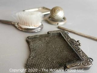 Group of Ladies Items including Small Silver Mesh Handbag, Frame, Brush etc