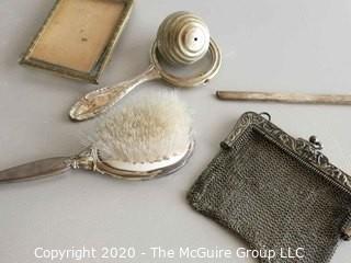 Group of Ladies Items including Small Silver Mesh Handbag, Frame, Brush etc