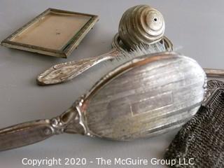 Group of Ladies Items including Small Silver Mesh Handbag, Frame, Brush etc