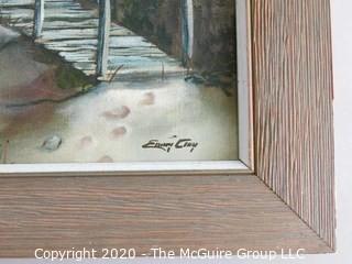 Framed Oil on Canvas Beach Scene Signed by Artist - Emmy Clay