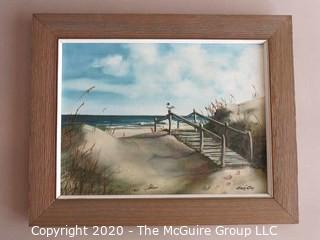 Framed Oil on Canvas Beach Scene Signed by Artist - Emmy Clay