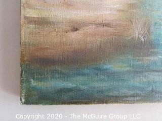 Oil on Canvas Beach Scene with Crane Signed by Artist