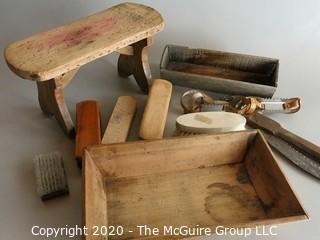 Group of Wooden Tools, Boxes & Stool