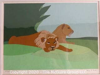 Framed Print of Lions Signed by Artist - Rhea Locke