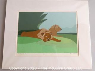 Framed Print of Lions Signed by Artist - Rhea Locke