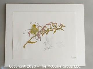 2 Prints of Birds on Branch Signed by Artists