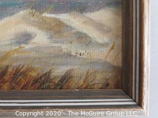 Framed Oil on Canvas Beach Scene with Sand Dunes Signed by Artist - Laura Bealey