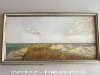 Framed Oil on Canvas Beach Scene with Sand Dunes Signed by Artist - Laura Bealey