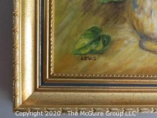 Framed Oil on Canvas Blue Hydrangeas in Vase Signed by Artist - Lewis