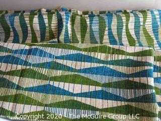 Mid Century Decorators Fabric Barkcloth in Blue Green Pattern 42"X 126" in 2 Pieces 