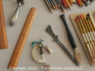 Group of Pencils and Desk Items