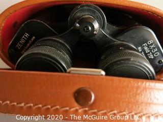 Group of Desk Items including Binoculars