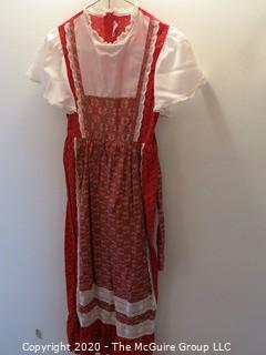 1970's Red Calico Pinafore Dress