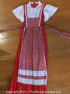 1970's Red Calico Pinafore Dress