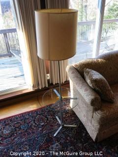 Glass Top End Table with Attached Chrome Lamp; works