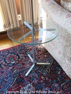 Glass Top End Table with Attached Chrome Lamp; works