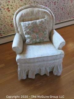 White Upholstered Chair; 33" tall at back x 24 wide at front