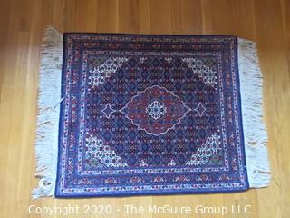 Small Hand Woven Area Rug - Blue Background; 32 x 44"