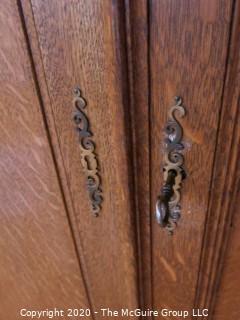 Two Drawer over Two Door European Oak Wardrobe Cabinet; with key; 42 1/2" wide x 20" deep x 59" tall