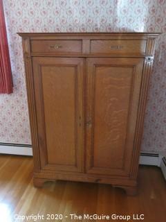 Two Drawer over Two Door European Oak Wardrobe Cabinet; with key; 42 1/2" wide x 20" deep x 59" tall