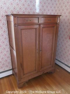 Two Drawer over Two Door European Oak Wardrobe Cabinet; with key; 42 1/2" wide x 20" deep x 59" tall