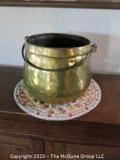 Brass Hammered Bucket with Handle; 11" tall