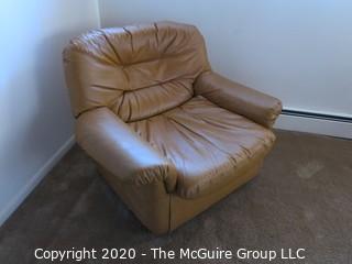 Beige Leather Arm Chair; 30" tall at back x 36" wide at front x 15" seat height