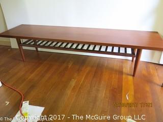 Teak Coffee Table with Underlying Shelf; by Nils Jonsson for Hugo Troeds; Domi 27; Sweden: 79"L x 20W x 17"T 