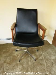 Danish Mid Century Modern MCM Leather Office Chair with Chrome Propeller Base; with castors; 38" tall at back x 24 1/2" wide at front x 19" tall seat