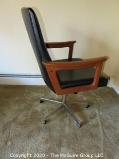 Danish Mid Century Modern MCM Leather Office Chair with Chrome Propeller Base; with castors; 38" tall at back x 24 1/2" wide at front x 19" tall seat