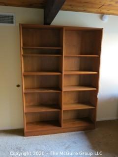 Danish Mid Century Modern MCM Wall Mount Wooden Book Shelf;  55 x 77 x 12"deep