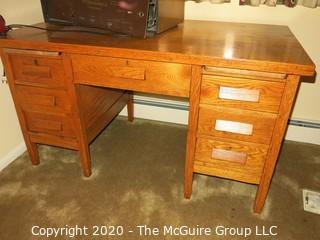 Oak Office Desk with 7 Drawers; 30" x 54" x 30" tall