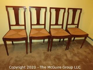 Four Wooden Dining Chairs with Rush Seats; 37" tall at back x 17 1/2" seat height