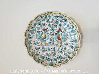 Hand Painted Volpi Durata Italy Ceramic Plate Roosters