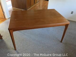 Danish Mid Century MCM Dining Table (35" x 55" x 28 3/4" tall) and Set of 6 Matching Chairs (29 3/4" tall x 20" wide at front and 17" high at seat); (Note: 1 chair has a leg in need of reattachment)  