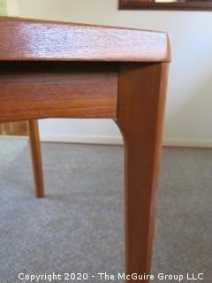 Danish Mid Century MCM Dining Table (35" x 55" x 28 3/4" tall) and Set of 6 Matching Chairs (29 3/4" tall x 20" wide at front and 17" high at seat); (Note: 1 chair has a leg in need of reattachment)  