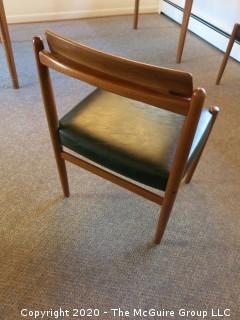 Danish Mid Century MCM Dining Table (35" x 55" x 28 3/4" tall) and Set of 6 Matching Chairs (29 3/4" tall x 20" wide at front and 17" high at seat); (Note: 1 chair has a leg in need of reattachment)  