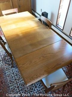 English Oak Dining Table with pull-out end leaves; 40 x 84" with both leaves extended; leaves are each 17 1/2"