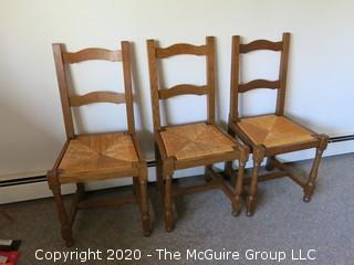 Three Ladder Back Chairs with Rush Seats
