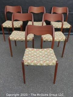 Set of (6) Danish No. 71 Chairs by Niels Otto Moller for J. L. Molle;  Mid Century Modern (MCM) 