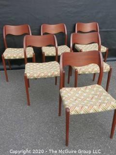 Set of (6) Danish No. 71 Chairs by Niels Otto Moller for J. L. Molle;  Mid Century Modern (MCM) 