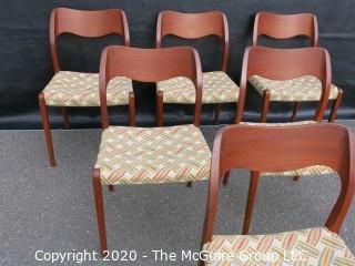 Set of (6) Danish No. 71 Chairs by Niels Otto Moller for J. L. Molle;  Mid Century Modern (MCM) 