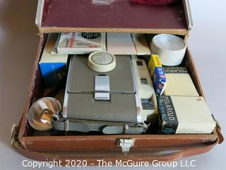 Vintage Polaroid 800 Camera in Leather Case; many accessories