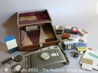 Vintage Polaroid 800 Camera in Leather Case; many accessories