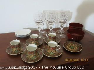 Collection including demi-tasse cups; and set of 5 crystal stems 