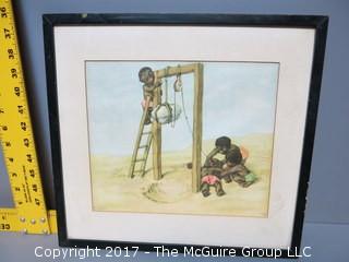 Framed and signed print of children at play; R. Hogfeldt (Outside Dimensions: 13 1/2 x 14 1/2")