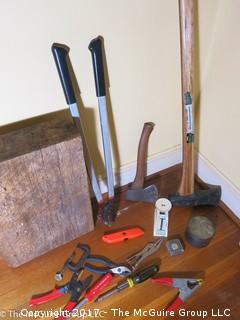 Collection of Tools and large wooden block