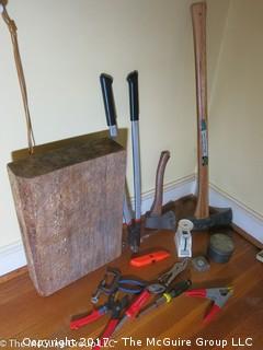 Collection of Tools and large wooden block